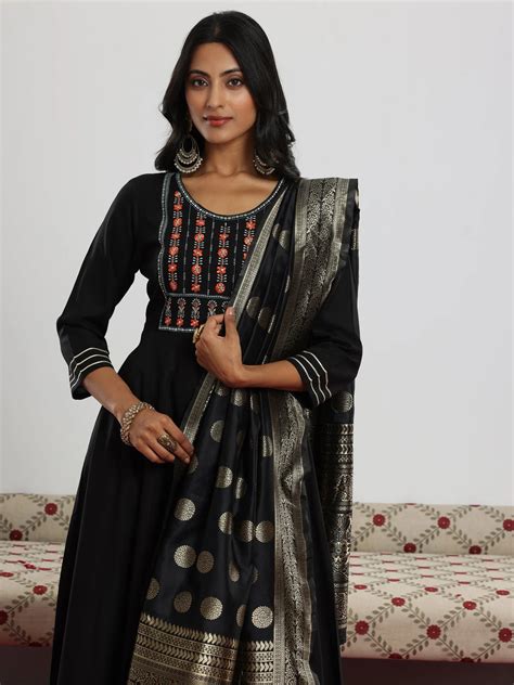 Buy Black Yoke Design Rayon Anarkali Suit With Dupatta Online at Rs ...