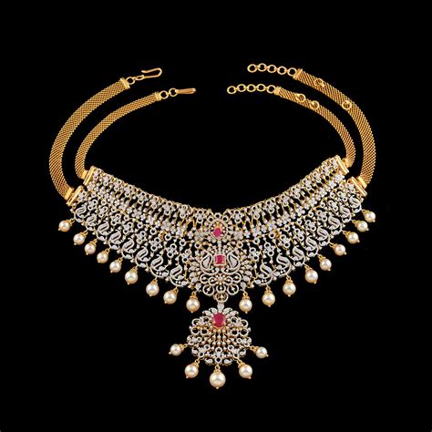 Diamond Rubys Pearl Choker - Krishna Jewellers Pearls and Gems