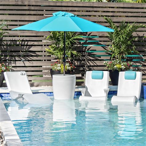 Step2 White Vero Plastic In-Pool Side Table and Umbrella Table Stand ...