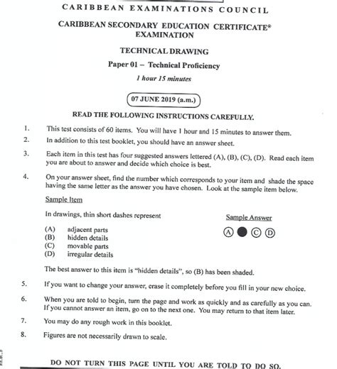 CSEC Technical Drawing Paper 01 Exam 2019 - Proficiency Test - Studocu