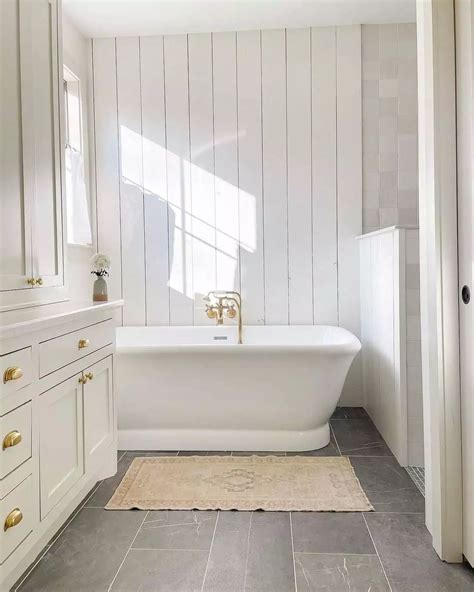 26 Dark Tile Floor Bathroom Ideas That Stand Out | Shiplap bathroom ...