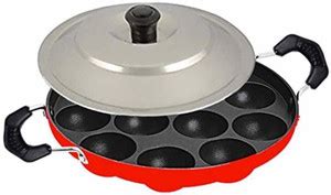 UK ZONE 12 Cavities Non Stick Appam Patra with Lid and Side Handle ...