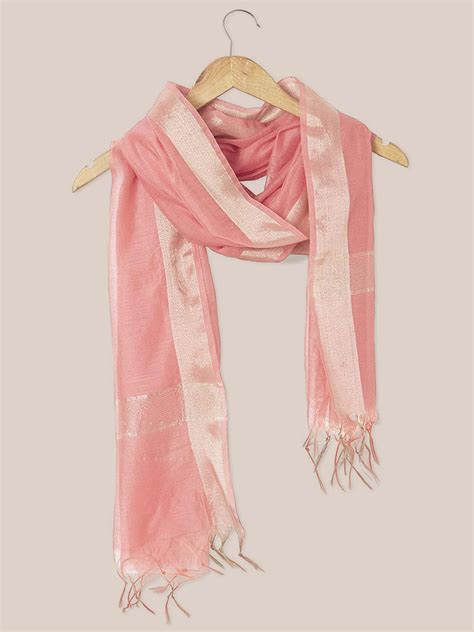 Peach Cotton Silk Dupatta with Gold Borders. Dupatta Bazaar