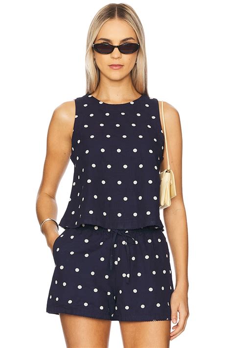 BEACH RIOT Dollie Sleeveless Top in Navy Polka Dot | REVOLVE