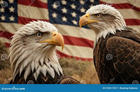 Two Bald Eagle Heads are Standing Next To Each Other in Front of an ...