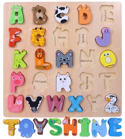 Toyshine Wooden ABC Animal Alphabet Wooden Puzzles Pairing Board Toy ...