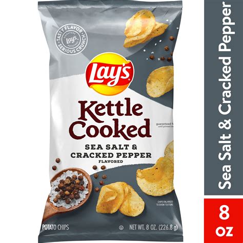 Lay’s Kettle Sea Salt & Cracked Pepper Cooked Potato Chips, 8 Oz