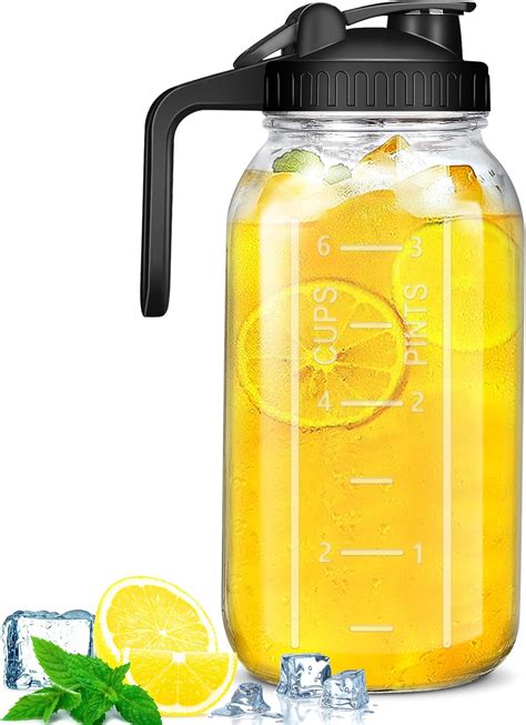Amazon.com: Amgkonp Glass Mason Jar Pitcher 64oz with Pour Spout Handle ...