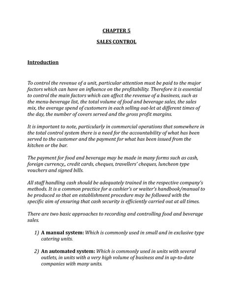 Sales control - Lecture notes. - CHAPTER 5 SALES CONTROL Introduction ...