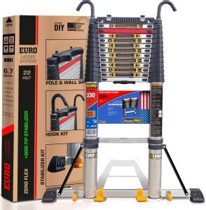 EURO Telescopic ladder 6.7 meter ( 22.5 ft ) - Pole Grip - Hook Kit ...