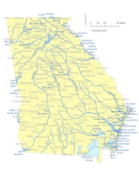 Georgia State Waters Map: Lakes & Rivers