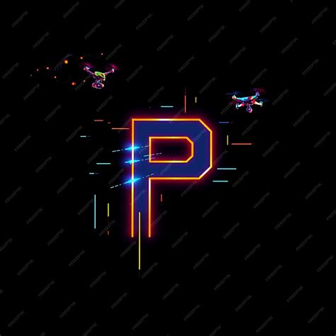 Cyberpunk Pixel Art Letter P Neon Drones Flying Overhead Digital Graffiti Tagging Walls Neon ...