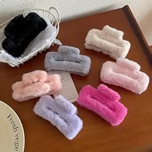 A2Z SMART Furry Square Clutch Hair Clips for Women - Premium Faux Fur ...