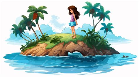 Niña serena en la isla Ilustración de dibujos animados vectoriales | Vector Premium generado con IA