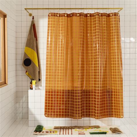 Sun Shower 2x2 in Honey | Yellow Grid Clear Shower Curtain | Quiet Town