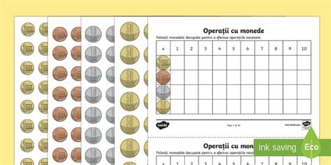 Operații cu monede - Fișă de lucru