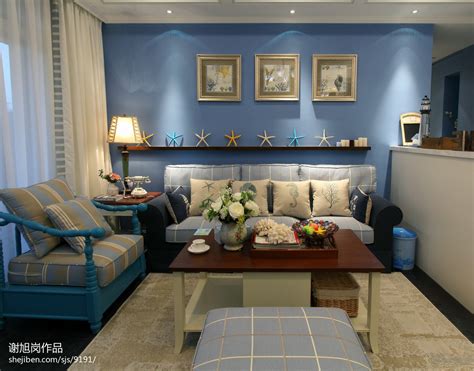 地中海风格客厅沙发背景墙挂画装修效果图 – 设计本装修效果图