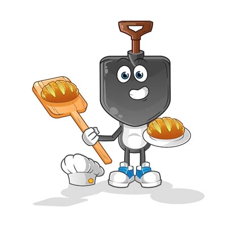Schaufelkopfkarikaturbäcker mit Brotkarikatur-Maskottchenvektor ...