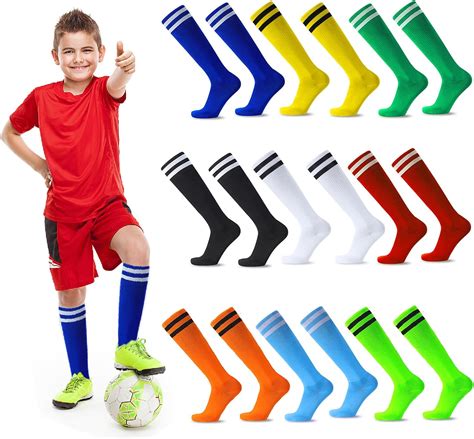 Amazon.com: 9 Pair Soccer Socks Kids, 9 Colors Striped Knee High Tube ...