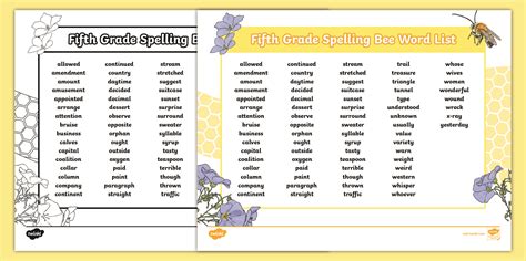 Editable Fifth Grade Spelling Bee Word List (teacher made)