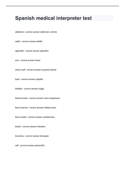 Spanish medical interpreter test correctly answered 2024/2025 - Medical ...