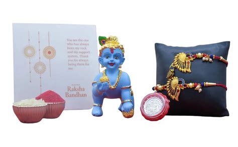 Laddu Gopal Rakhi Gift Set – Krishna Idol with Peacock Rakhi