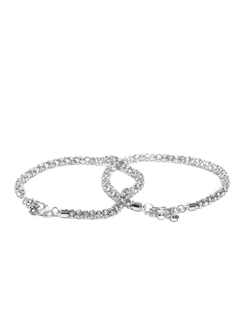 Silver-Toned Stone-Studded Anklets For Women And Girls – Priyaasi