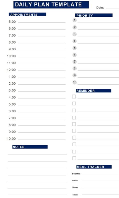 Image result for Daily Plan Example
