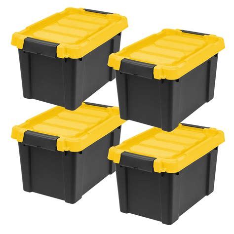 IRIS® 21.9qt. Black Store-It-All Utility Totes with Yellow Buckle Lids ...