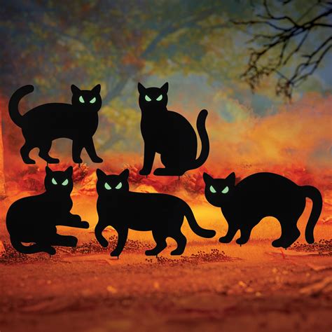 Collections Etc Black Cat Glow-in-the-Dark Eyes Garden Stakes - Set of ...