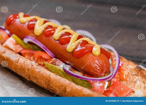 Grilled Hot Dogs with Mustard, Ketchup Stock Image - Image of dinner ...