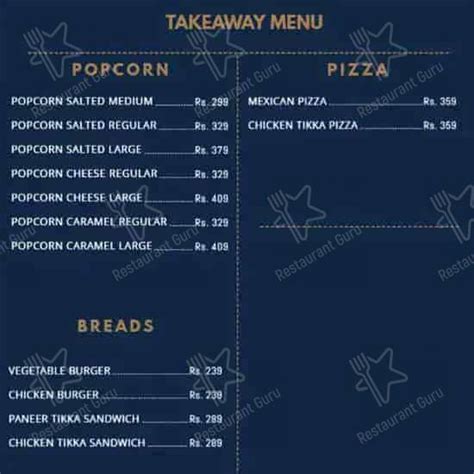 Menu at PVR Café, New Delhi, PVR ECX