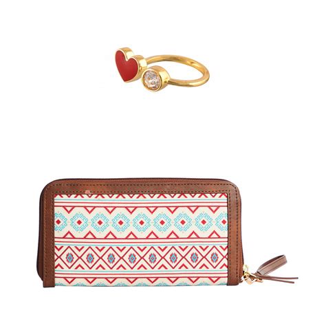 Red Heart Open Finger Ring With Aztec Long Wallet Combo – VOYLLA
