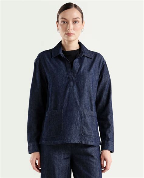 Buy Dento - Blue Solid Relaxed Fit Top| Rareism