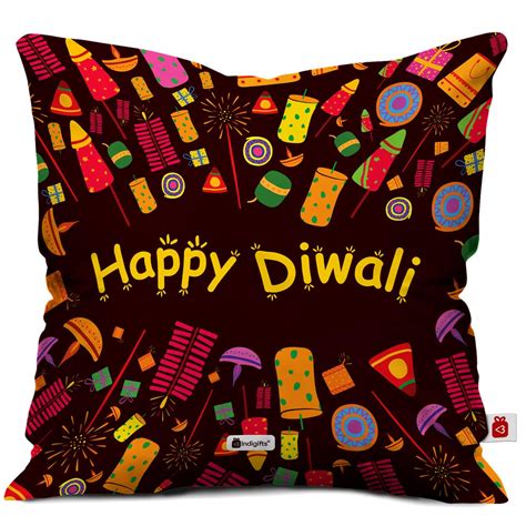Buy Indigifts Diwali Decoration Items Happy Diwali Quote Brown Cushion ...