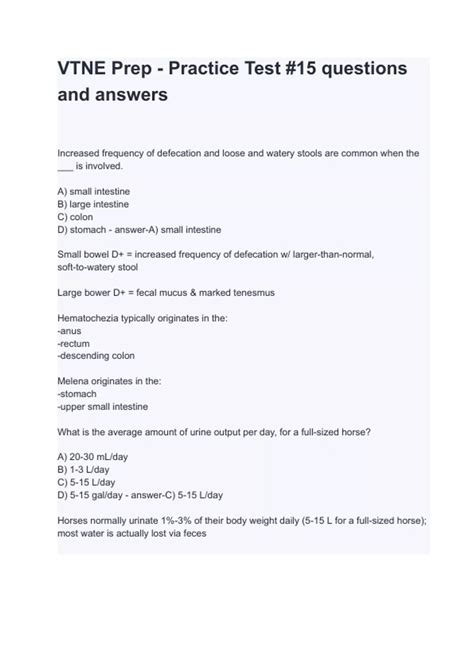 VTNE Prep - Practice Test #15 questions and answers - VTNE - Stuvia US