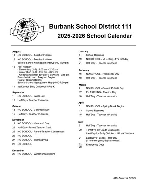 Burbank school district 111 Calendar 25-26 revised - EduCounty