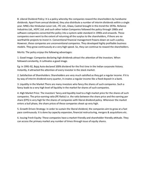 Liberal Dividend Policy And Its Merits - B. Liberal Dividend Policy: It ...