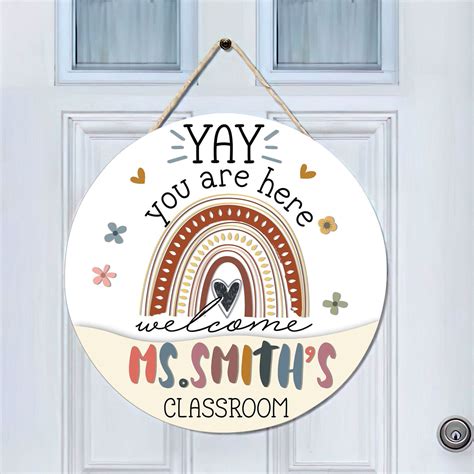 Personalized teacher door sign teacher door hanger rainbow classroom ...