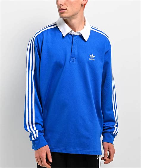 Adidas Originals Adicolor Polo Blue Long Sleeve Rugby Shirt at Hamilton ...