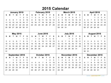 2015 Printable Yearly Calendar Templates - BestTemplatess - BestTemplatess