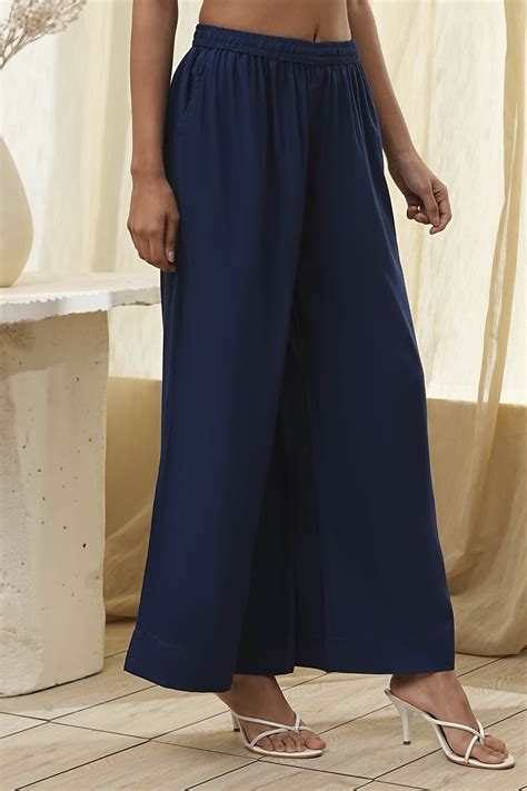 Buy Navy Blue Viscose Solid Straight Palazzos Online at Biba India