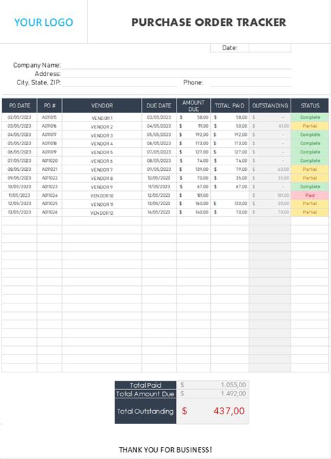 Image result for Purchase Order Tracking Spreadsheet