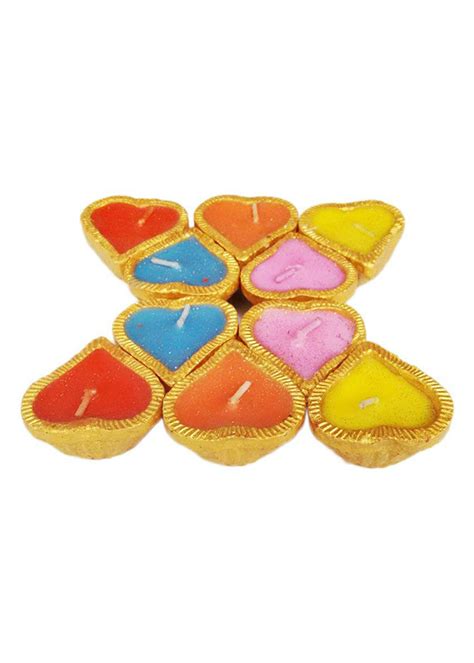 Get Set Of 10 Heart Shaped Candles Diya's - Multicolor at ₹ 459 | LBB Shop