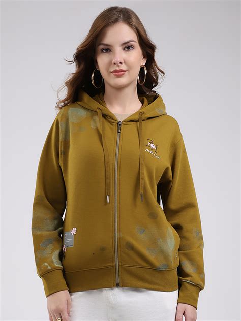 Buy Women Olive Printed Hooded Full Sleeve Sweatshirt Online in India ...