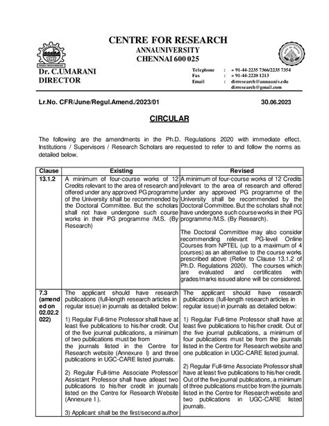Circular regulation amend 30 - CENTRE FOR RESEARCH ANNAUNIVERSITY ...