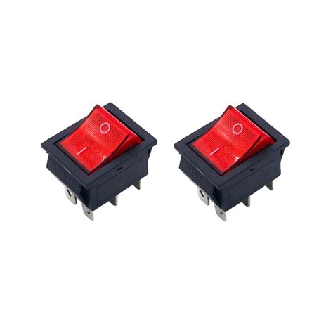ILT Retail - (Pack of 2) On-Off Rectangle Rocker Switch 220V DPDT Red ...