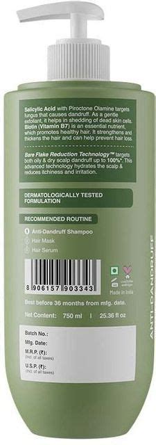 BARE ANATOMY Anti-Dandruff Shampoo - Upto 100% Dandruff Reduction with ...