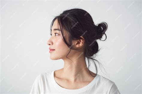 Asian Woman Profile Young Beautiful Chinese Woman in Casual TShirt Side ...