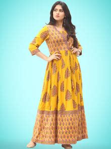 Motif Saga - Hand Block Printed Long Angrakha Dress - D338F2057 – InduBindu